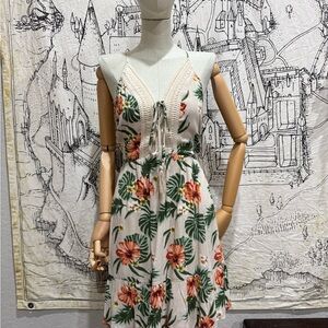 Miss Me Cream Sundress with Cap Sleeves and Scoop Neck